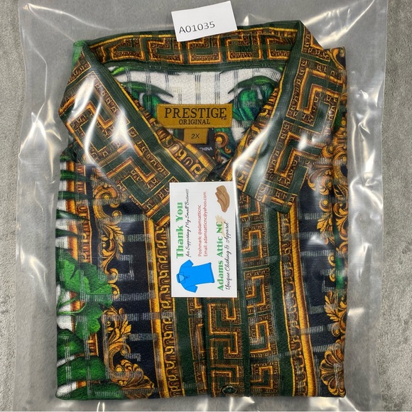 Prestige Original Shirt Mens 2X Button Short Sleeve Greek AOP See Thru Abstract - Picture 7 of 12